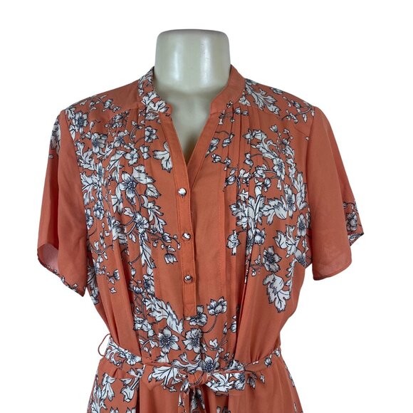 Nanette Floral Rust Short Sleeve Tie Waist Button Front Women's Dress Sz 12 - Picture 4 of 8